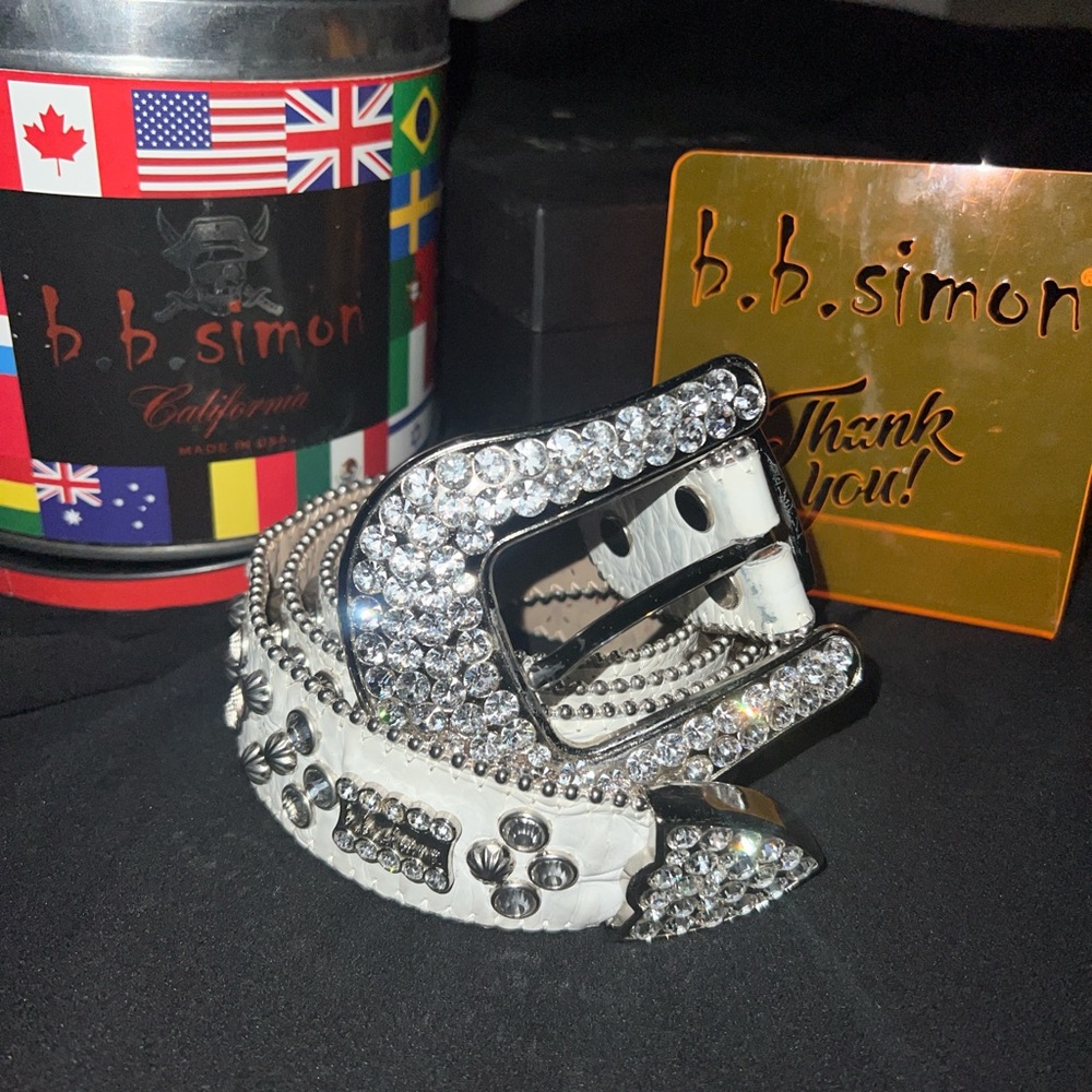 B.B. Simon Silver and White Crystal Belt